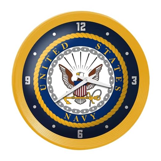 The Fan-Brand Military US Navy: Ribbed Frame Wall Clock - Sports Team Bar Sign Décor - Home Man Cave, Party Decoration - Made On Demand