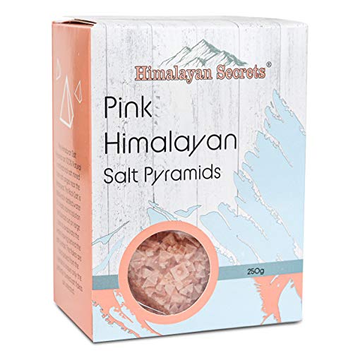 Himalayan Secrets Pink Himalayan Salt Flake Pyramids 250g (8.8oz) - Hand Picked Gourmet Crystalized Pyramid Shaped Salt created from 100% Natural Pink Himalayan Salt from Pakistan - Perfect Finishing Salt