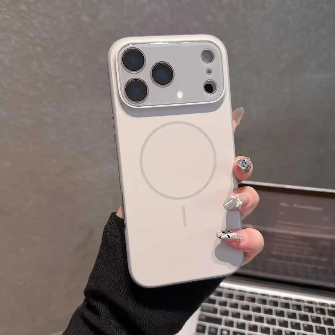 Funda para iPhone 17 Liquid Comfort Touch Creative Large Window Glass Lens Shell Magnetic Cover (para iPhone 17/Gris)