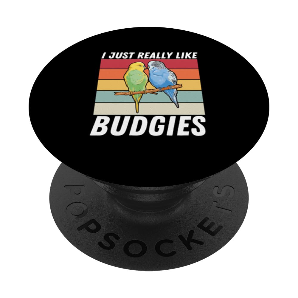 Funny I Just Really Like Budgies Retro Budgie Owner PopSockets Swappable PopGrip, Black