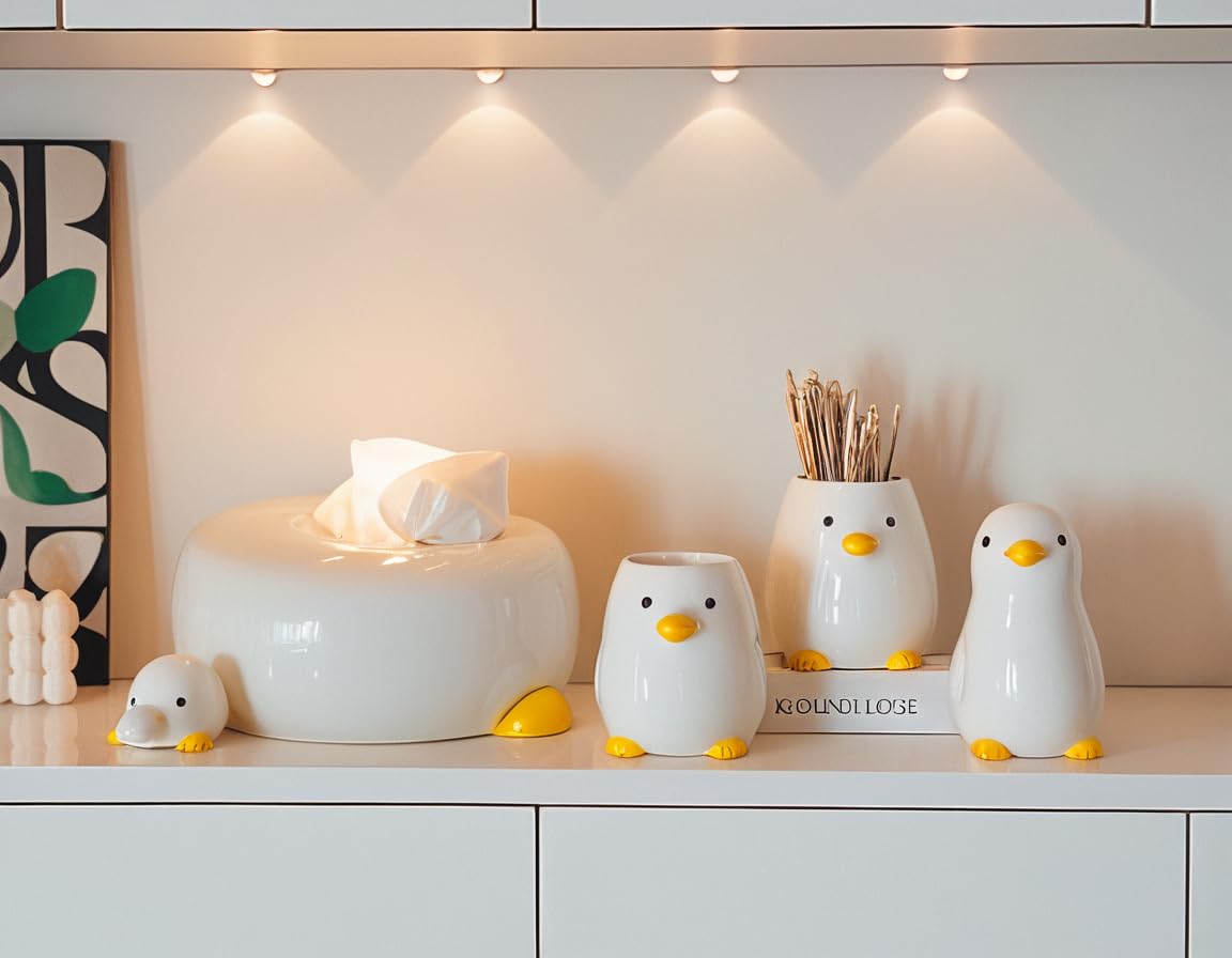Ceramic Toothbrush Holder, Cute Animal Makeup Brush, Toothpaste Storage Rack, Suitable for Bathroom Countertops Mug, (White) - Image 2