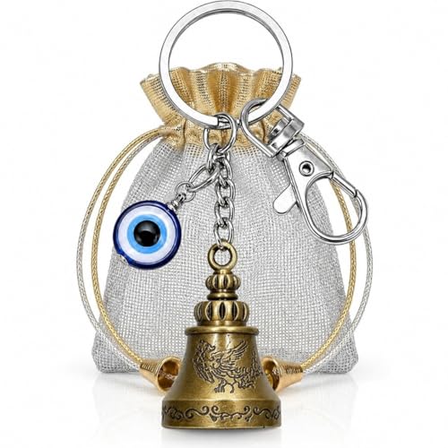 Image of OTTAVO Evil Eye Bell Keychain, Metal Nazar Battu, Good Luck Charm for Car & Bike Keys, Protective Guardian Bell, Bag Accessory