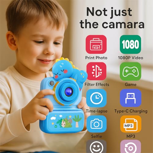 Image of Kids Instant Print Camera, 2.4 inch HD Screen Instant Camera, Dual 3MP Kids Camera, 1080P Video, MP3 & Games, Includes Printing Paper & Lanyard, Gift for Boys & Girls (Blue-Black and White Printing)