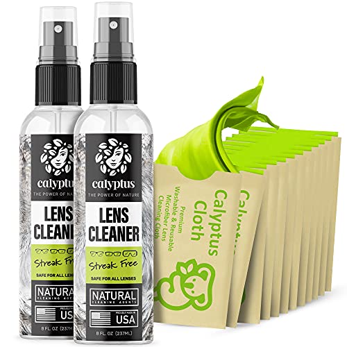 Calyptus Lens Cleaner Spray Kit | 16 Ounces + 12 Microfiber Cloths | Plant Based and USA Made | Unscented and Alcohol Free | Camera, Eyeglass, and Glasses Cleaning | Safe for All Lenses