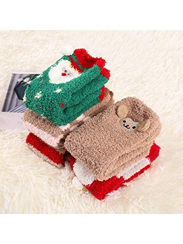 Image of Azue Fuzzy Warm Slipper Socks Women Super Soft Microfiber Cozy Sleeping Socks 6 or 5 Pairs