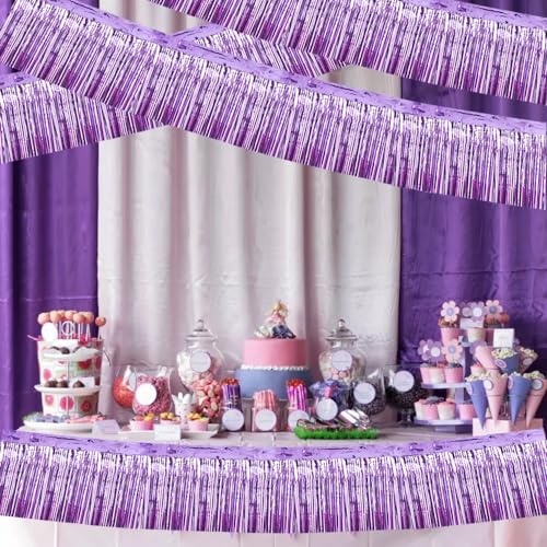 Image of BEISHIDA 3 Packs Metallic Foil Fringe Garland Light Purple Wall Hanging Tinsel Fringe Banners for Car Floats Bridal Shower Wedding Birthday Easter Graduation Holiday Party Decoration(30 Feet)