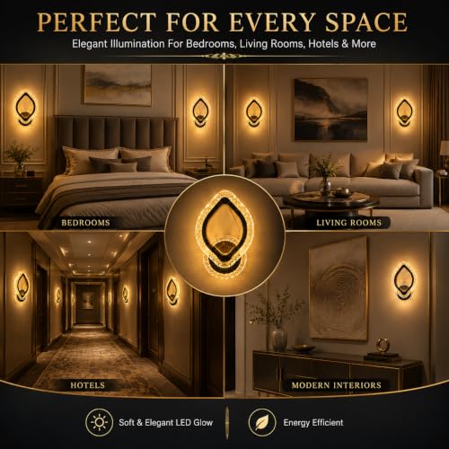 Image of Luxury Crystal LED Wall Light, 3 Colour Change LED (Warm White /Natural White /Cool White), Modern Decorative Wall Lamp with Crystal Accent for Living Room, Bedroom, Hallway & Home Decor