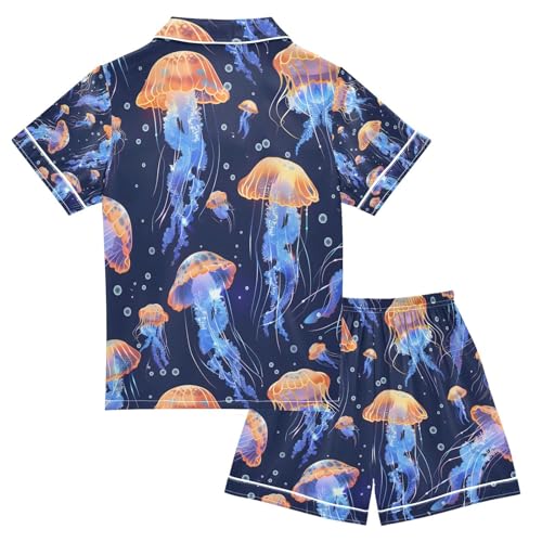 senya Beautiful Jellyfish Satin Summer Pajama Sets Silk Short Sleeve Button Down Sleepwear2