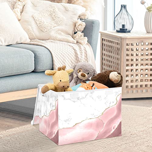 Mnsruu Storage Boxes with Lids, Rose Gold Marble Gilt Large Storage Basket Organizer Shelves Cube Bin Toy Clothes Underbed - Image 2