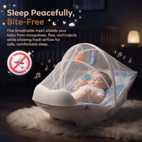 Image of StarAndDaisy Baby Musical Play Gym with Kick Piano & Hanging Toys, Play Gym for Babies 0 to 24 Months, Ergonomic Rocker with Mosquito Net for Sensory Play & Early Development
