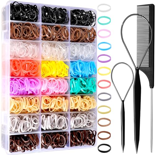 Image of YGDZ Elastic Hair Bands, 1500 pcs Hair Ties, Small Ponytail Holders, Hair Accessories Set for Girls, Women, Toddler, Ponytail Holders, Colorful Rubber Bands for Hair