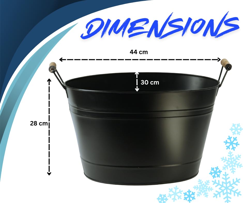 Trendi 24L Cold Drinks GALVANISED Steel Oval Tub Outdoor ICE Bucket Cooler | Beverage Beer Lager Drink Pail Cocktails Parties, Drinks Cooler, Wine Bucket (BLACK) - Image 4
