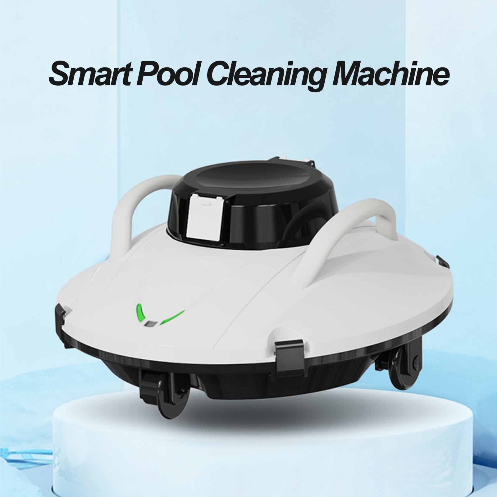 Pulitore Automatico per Piscine Senza Fili, Indicatore LED Forte Aspirazione con Doppio Motore, Pulitore per Piscine, Ideale per Piscine Piane Fuori Terra,Bianca,2A1