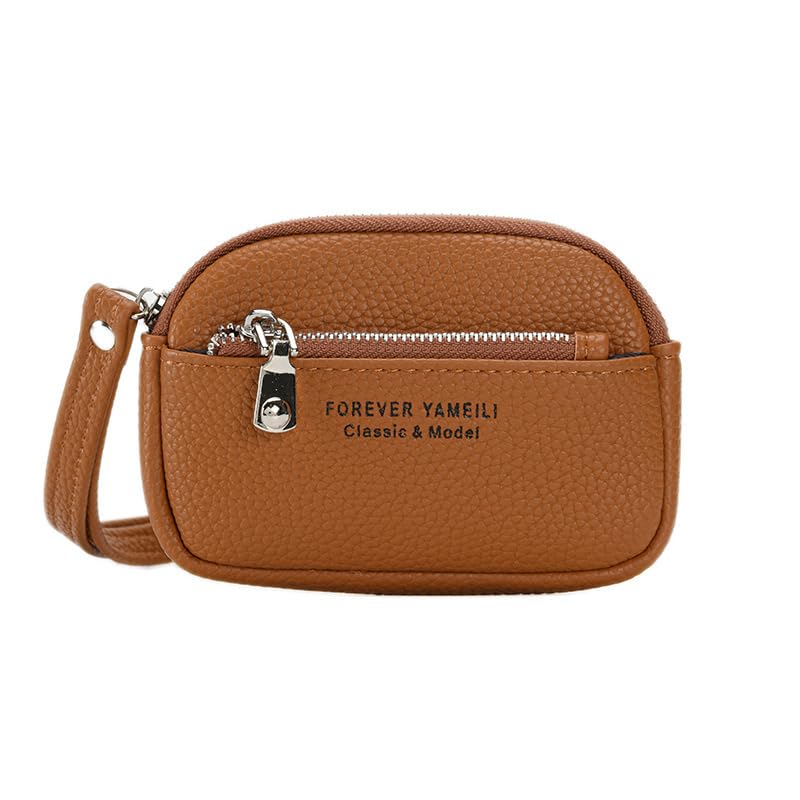 Mini Zipper Wallet for Women | PU Leather Coin Purse with Keychain | Card Holder for Cash, Cards & Keys | Small Travel Wallet (Brown)-image-36