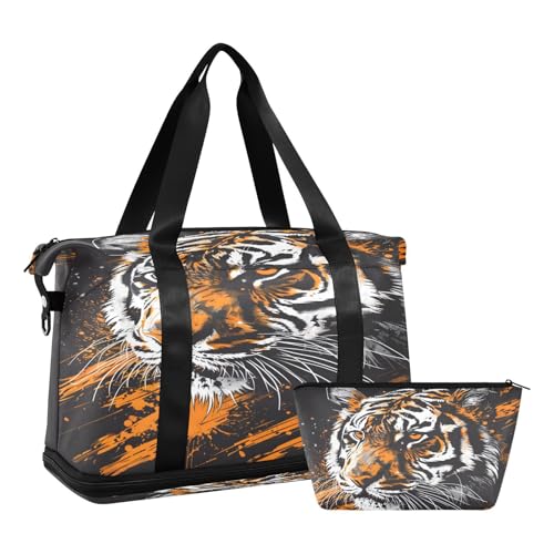 ALAZA Tiger Head Travel Duffel Bag for Women Men Sports Gym Bag with Shoe Compartment Tote Weekender Overnight Bag with Wet Pocket for Travel, Gym,Yoga,Swimming