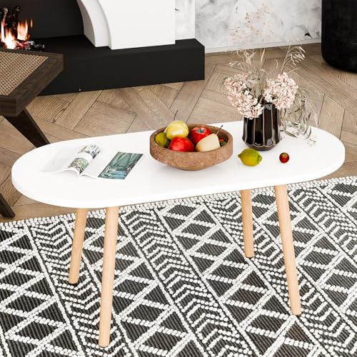 Petite table basse blanche salon avec bords arrondis pour espace réduit