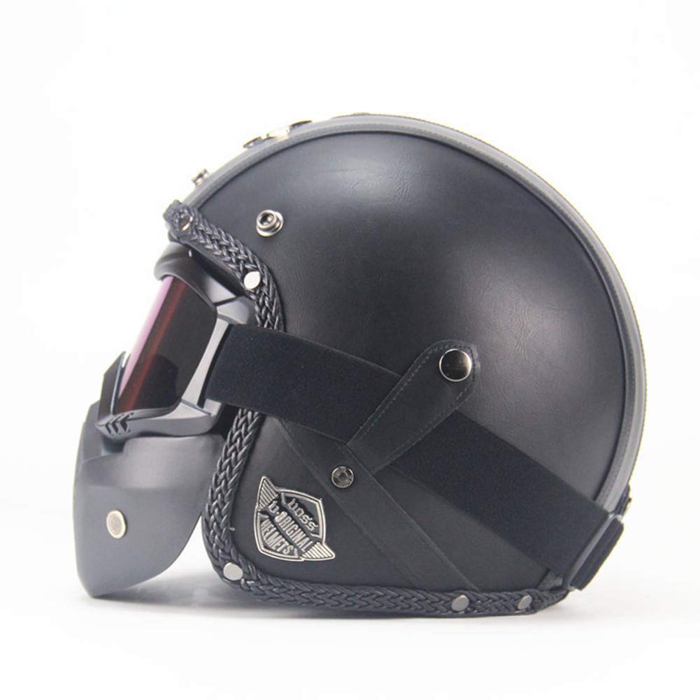 Casco Integrale Vintage Con Maschera di Protezione Amovibile, Bandit, Astronauta - Adatto per Bike Cruiser Scooter Touring Motocross Moto - Nero, M