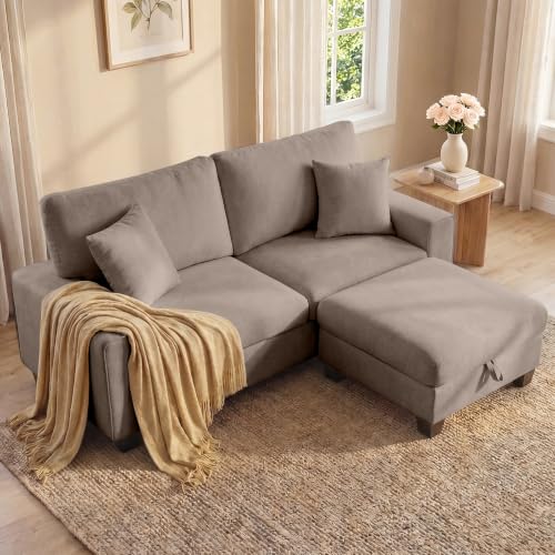 Image of DOPEDIO L-Shaped Sectional Sofa with Storage Ottoman, Modern Chenille Recliner Loveseat, Removable Couch Covers, Pocket Spring Cushions, Solid Wood Frame, Easy to Install (88.58inch, Brown)