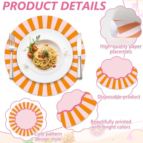 AnyDesign 50Pcs Colorful Stripe Paper Placemats Disposable Place Mat Round Scalloped Table Mats for Home Party Table Setting by AnyDesign - Used condition - Image 3
