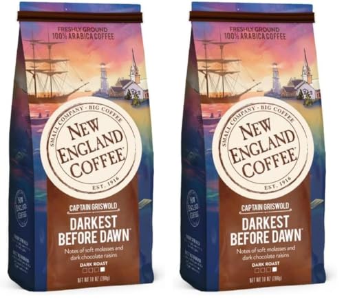 Image of New England Coffee Darkest Before Dawn - Rich and Bold Flavored Dark Roast Ground Coffee - 10 Ounce Bag (Pack of 2)