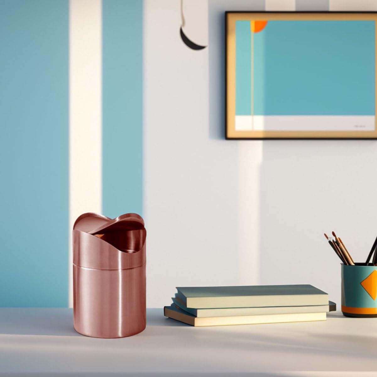 STOBAZA Mini Papelera Mantiene el Ambiente y de Escritorio de Acero Inoxidable con Tapa, Diseño Sofisticado y de Espacio para Oficina y Dormitorio