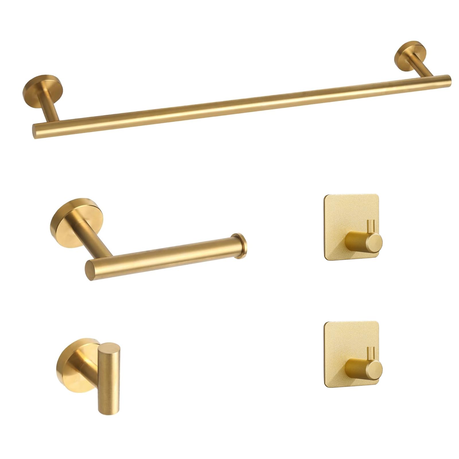 Betadistor Brushed Nickel 5 Pieces Heavy Duty Wall Mounted SUS 304 Stainless Steel Bathroom Towel Bar Towel Holder Toilet Paper Holder Hooks, Coat Hooks Bathroom Accessories Set (Gold), 120507