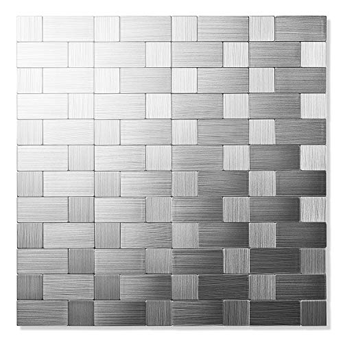 Yipscazo 10-Sheets Peel and Stick Backsplashes for Kitchen Stick on Backsplash Stainless Steel Metal Tiles for Kitchen Walls Stainless Steel Backsplash for Range Hood Wall Shield (12x12)