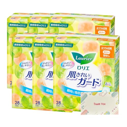 花王 ロリエ 肌きれいガード ふつうの日用 羽なし 28コ入 6個セット 生理用品 +Kunutonnオリジナルロゴ入りeおまけ付