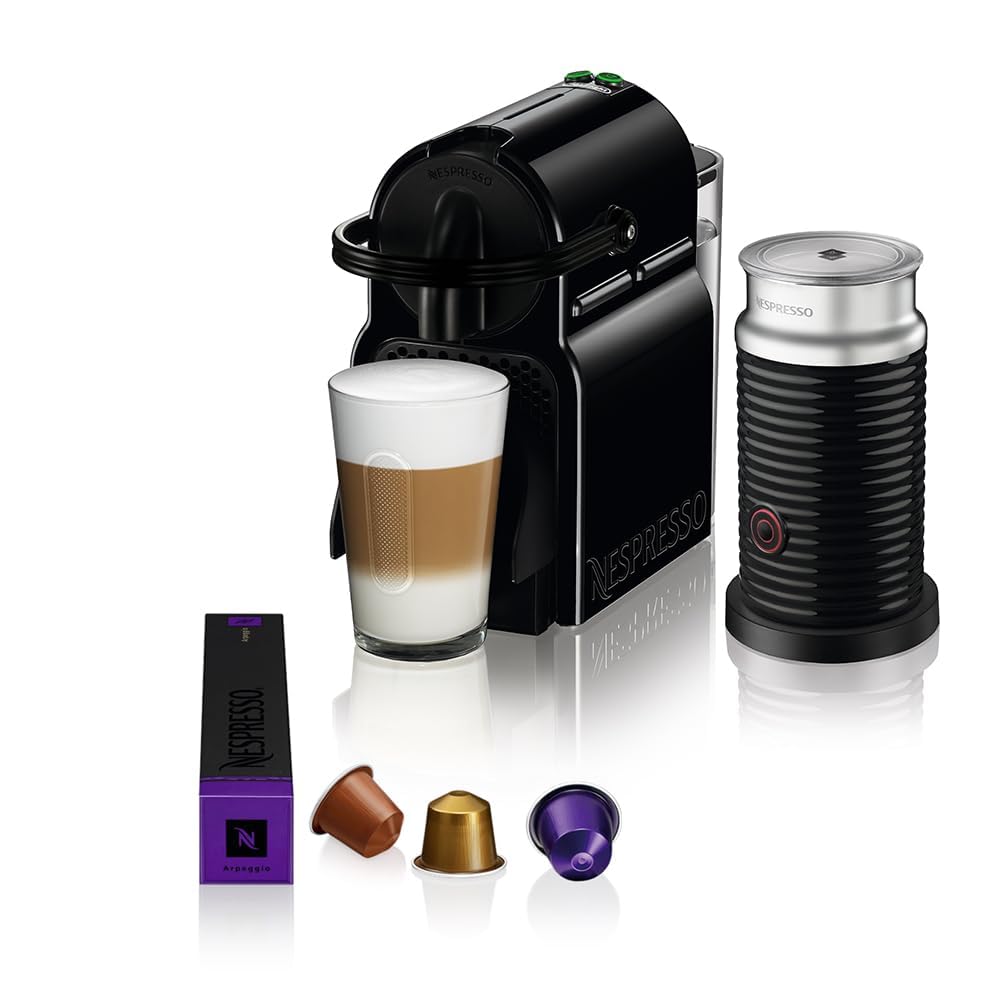Nespresso DeLonghi Inissia Milk EN 80BAE-Cafetera de cápsulas, 19 bares, compacta, apagado automático, color Black