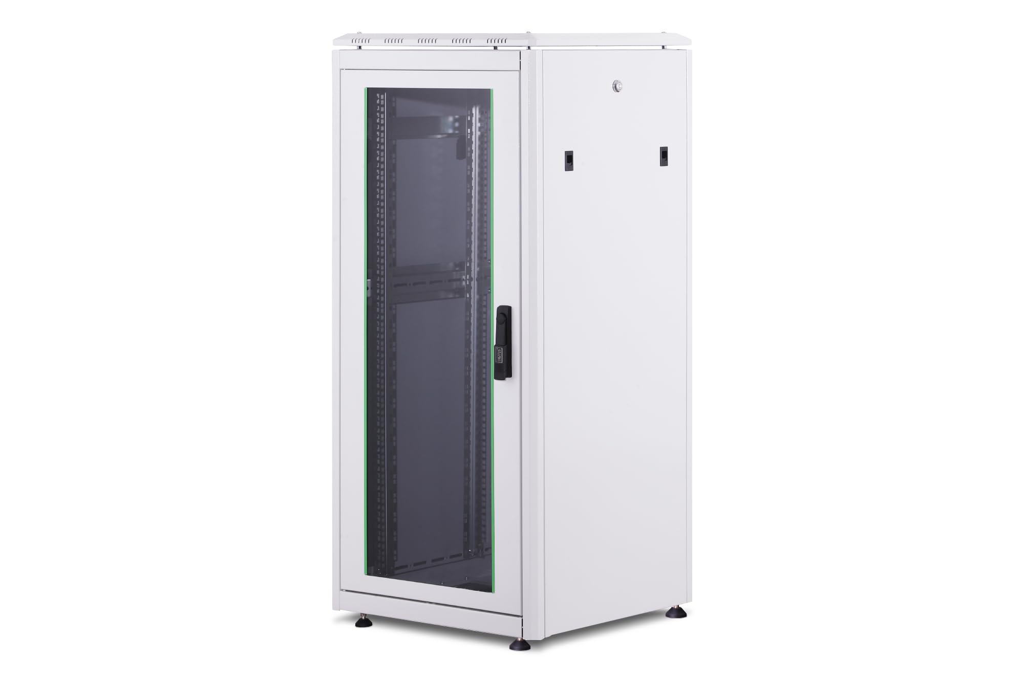 DIGITUS Szafa sieciowa – szafa rack 19 cali – 26U – 60 x 60 cm – głębokość użytkowa 54,3 cm – nośność 1200 kg – wolnostojąca – Szklane drzwi – stopień ochrony IP20 – seria Unique – szary