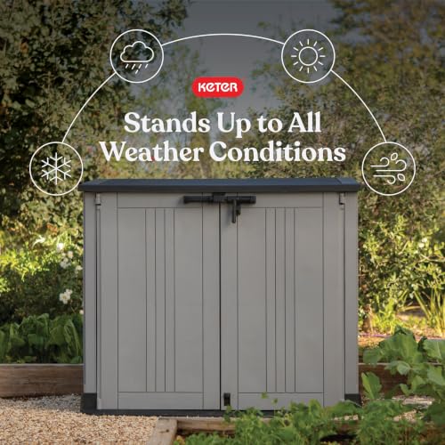 Image of Keter Store-It-Out Prime 4.3 x 3.7 ft. Outdoor Resin Storage Shed with Easy Lift Hinges, Perfect for Yard Tools, Pool Toys and Garden Accessories, Grey