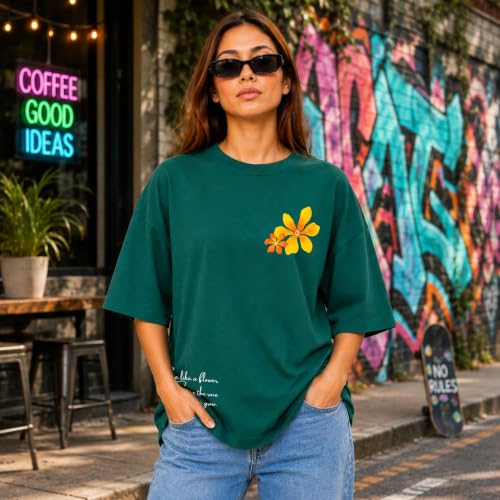 Image of London Hills Tshirt for Woman | Oversized Tshirt for Women | T Shirt for Womans | Graphic T Shirt for Women Pure Cotton | Tops for Woman Western, Printed Oversized Loose Fit Plus