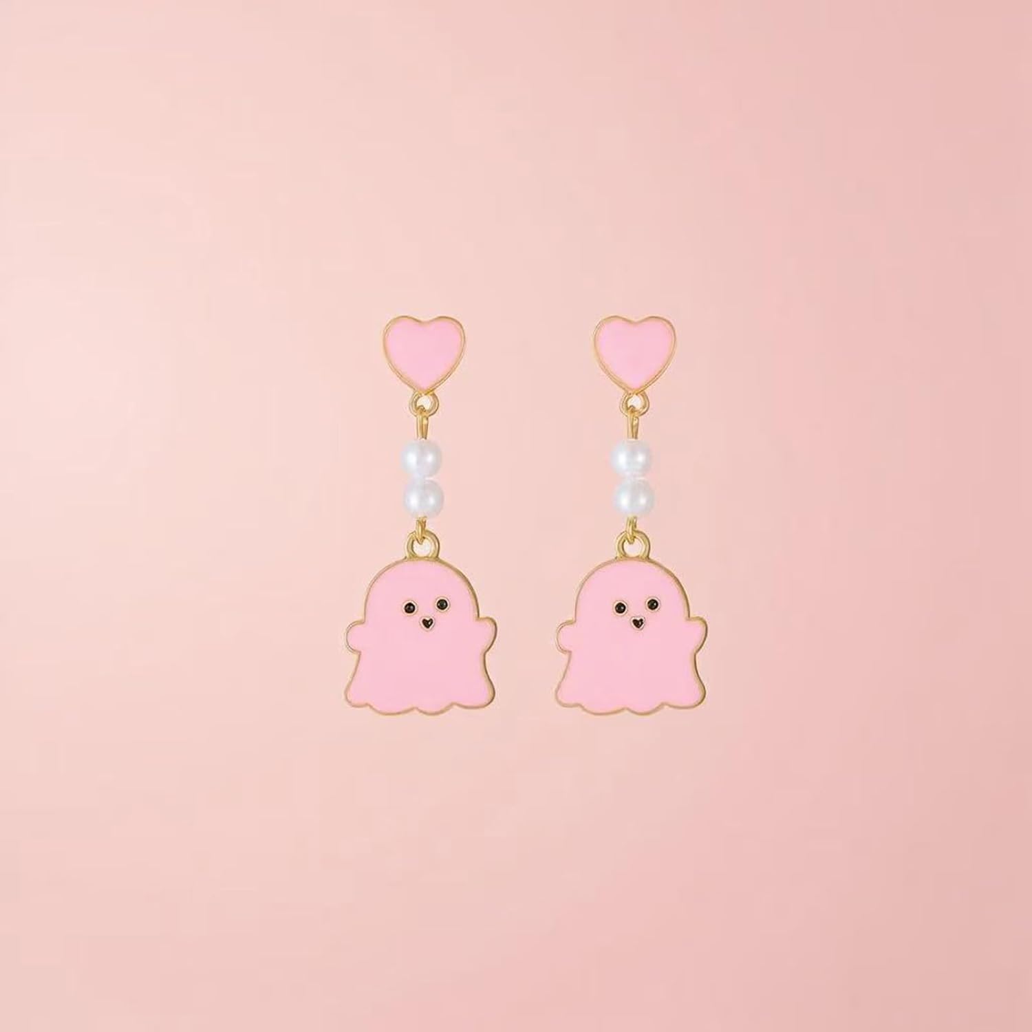 Halloween Ghost Earrings for Women Funny White Pearl Dangle Earrings Cute Pink Heart Ghost Drop Earrings Fashion Enamel Memorial Earrings Holidays Costume Jewelry Accessories - Image 5