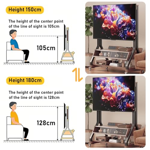 Soporte móvil de TV con ruedas y estantes de madera miniatura 6