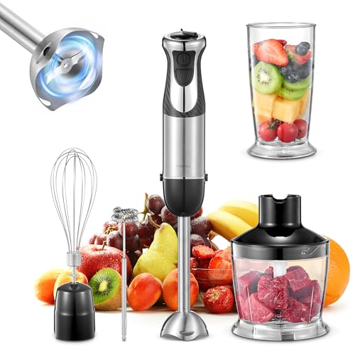 5-in-1 Hand Immersion Blender, 1000W Handheld Blender, Copper Motor Stainless Steel Blade Stick...