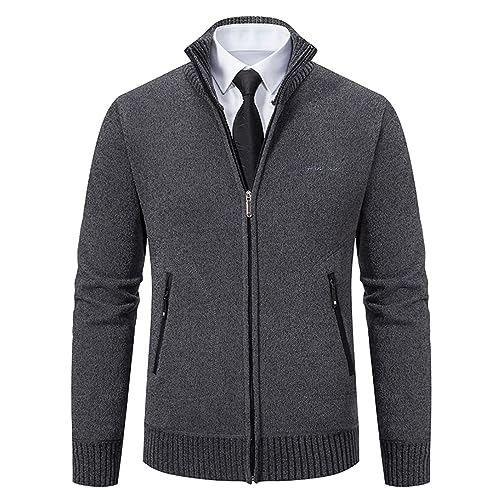 Mens Cardigan Sweaters Full Zip Up Sweater Long Sleeve Stand Collar Casual Knitted Cardigans Winter Outwear2
