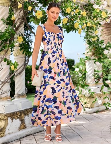 Image of GRACE KARIN 2026 Women's Summer Floral Wedding Guest Dress,Beach Flowy A Line Maxi Off Shoulder Bridesmaid Dresses