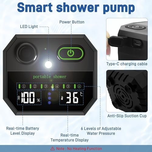 Ducha portátil para camping con calentador, bomba portátil recargable de 6000mAh, 1500W, con cubo de 20L y pantalla LED de temperatura para camping, senderismo, RV y baño de mascotas miniatura 3
