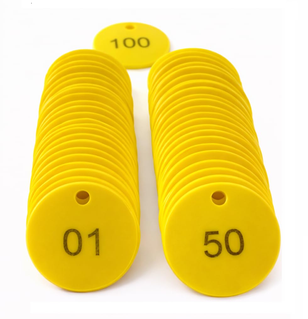 morel Adult & Kid & Youth Embossed Plastic Round Shape Token Coin With Hole Use For Shop, Board Games, Stores, House, School.|1 To 100 Numerical Coins., Yellow