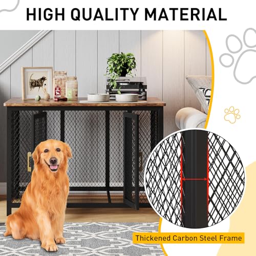 48 Inch Wooden Dog Crate Furniture, Heavy Duty Pet Kennel para perros grandes hasta 110 Lbs, jaula de perro interior con puerta superior, acceso lateral, bandeja extraíble, Estilo de mesa final, mezcl