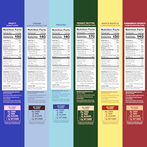 Image of Magic Spoon Cereal - High Protein Cereals - Sugar Free Snacks - Grain & Gluten Free Cereal - Low Carb & Keto Friendly - 6 Pack: Fruity, Cocoa, Frosted, Peanut Butter, Cinnamon Crunch, Maple Waffle