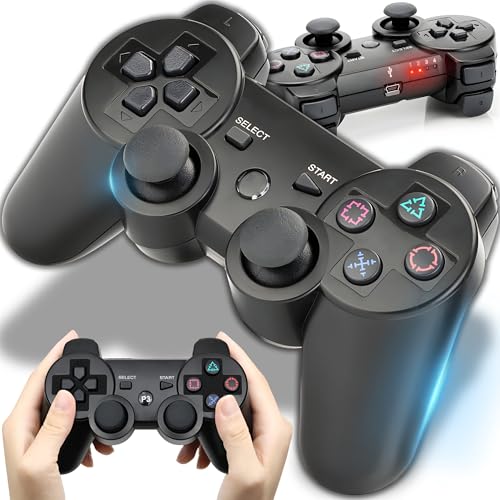 Retoo Wireless Controller für PS3/PC, Remote Controllers Gamepap, Kabellos Rechargable, Haptisches Feedback Zurück Taste, Ergonomisches Design, Trigger, Lange Akkulaufzeit, Schwarz