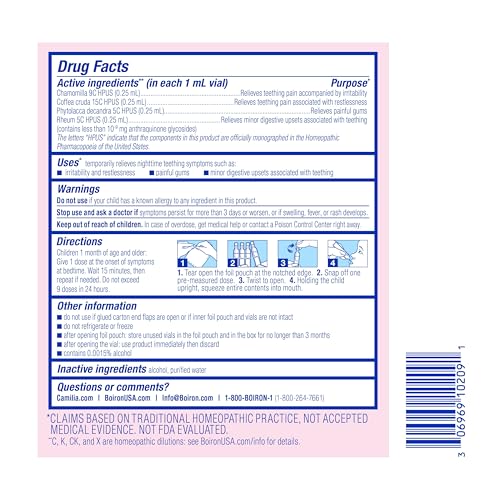boiron camilia bedtime liquid doses for nighttime teething relief painful gums restlessness and irritability - 30 count
