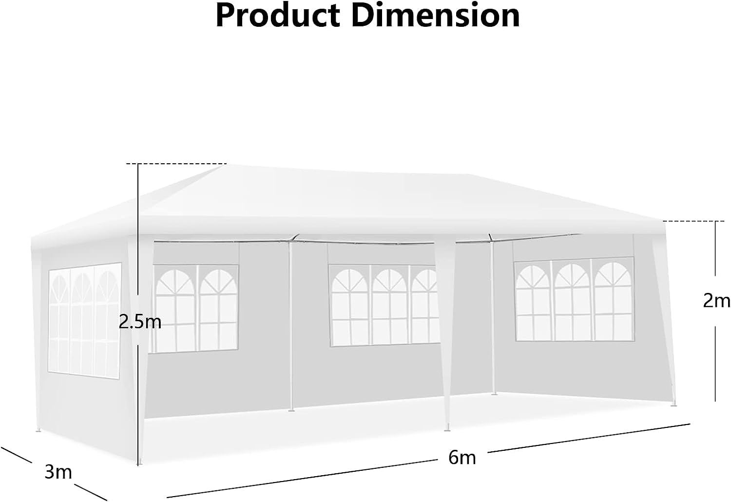 KOMFOTTEU 3x6m Carpa de Jardín Plegable con 4 Paredes Laterales Extraíbles