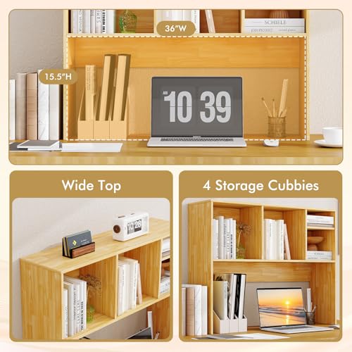Image of Tangkula Desktop Bookshelf, Countertop Storage Hutch with 4 Shelves for Computer Desk, Desktop 2-Tier Display Rack, Multipurpose Wood Desk Hutch Storage Organizer for Dorm Office Home