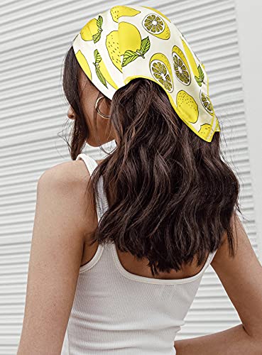 image for GERINLY Womens Neckerchief - Yellow Lemon Print Square Hair Scarf Head