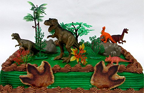 Prehistoric T-Rex DINOSAUR 12 Piece Birthday CAKE Topper Set Featuring a T-Rex and 4 Random Dinosaur Figures, Themed Decorative Accessories, Dinosaurs Average 1/2" to 4" Inches Tall