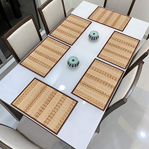 Image of HOKIPO Bamboo Table Mats for Dining Table, Set of 6 Wooden Placemats, 45x30 cm, Beige (AR2817)