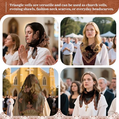 DOCILA Square Veil Women's Flower Embroidery Hair Scarf Sheer Lace Prayer Church Veils Mass Mantilla Head Coverings4