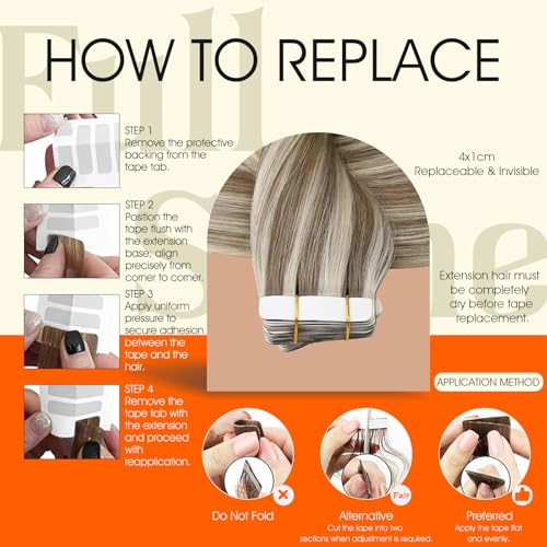 Image of Full Shine Highlights Tape in Extensions 12Inch Seamless Tape in Hair Extensions Color 8 Light Brown Highlighted 60 Platinum Blonde Invisible Extension 30Gram 20Pcs Remy Straight Skin Weft for Wedding